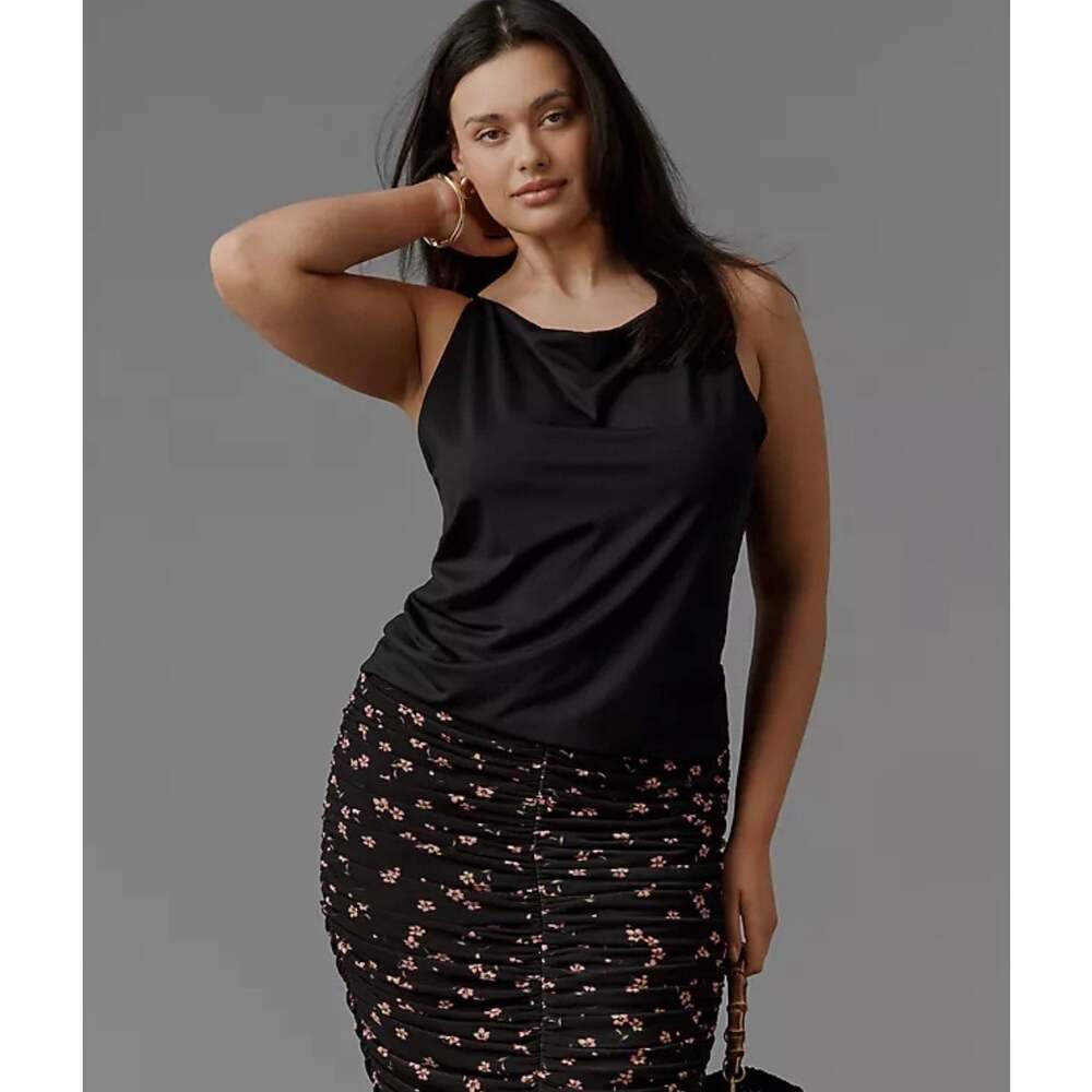 NWT AFRM Floral Ruched Mini Skirt Black Pink Size Large Built In Brief Lining